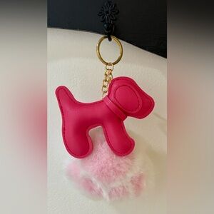 Hot Pink Dog Keychain with Fluffy Faux Fur Purse Charm Pink Pom Pom